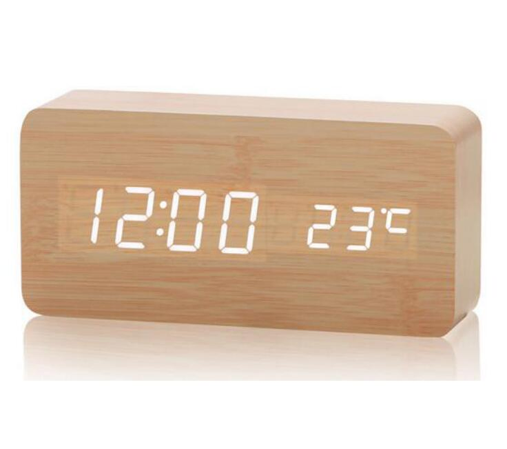 LED Clock Table Wooden Alarm Clock for Hotel Temperature Display