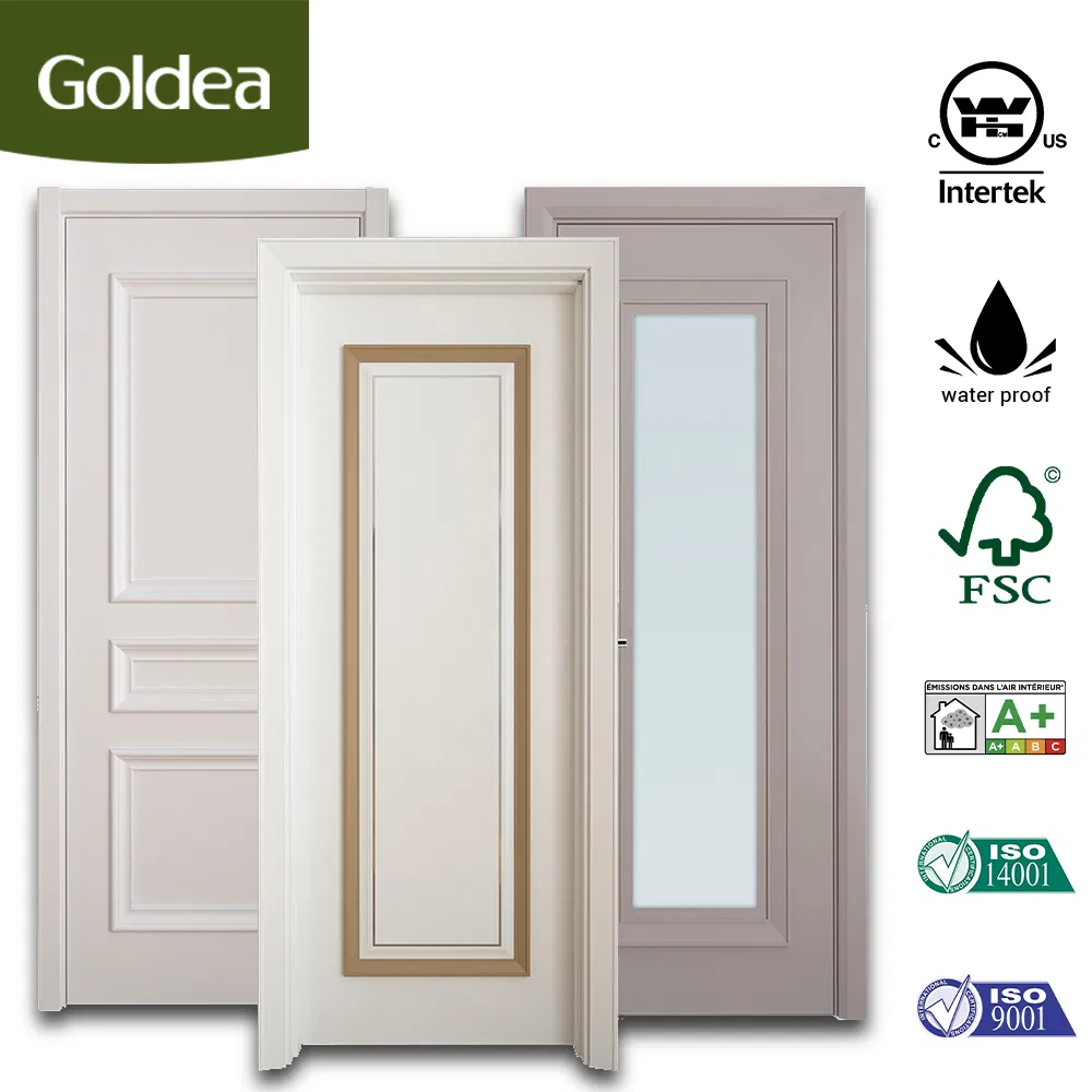 Goldea 39 Years Factory Wholesale Price Luxury Style Wooden Interior Glass Doors Timber Wood Door with Raised Decorative Line Design