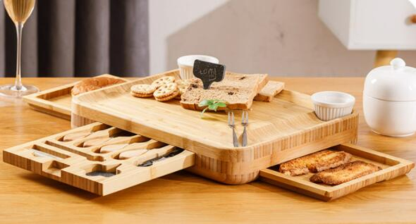 Bamboo Cheese Board and Knife Set: Large Charcuterie Board Set Wine Meat Cheese Platter Unique Gift