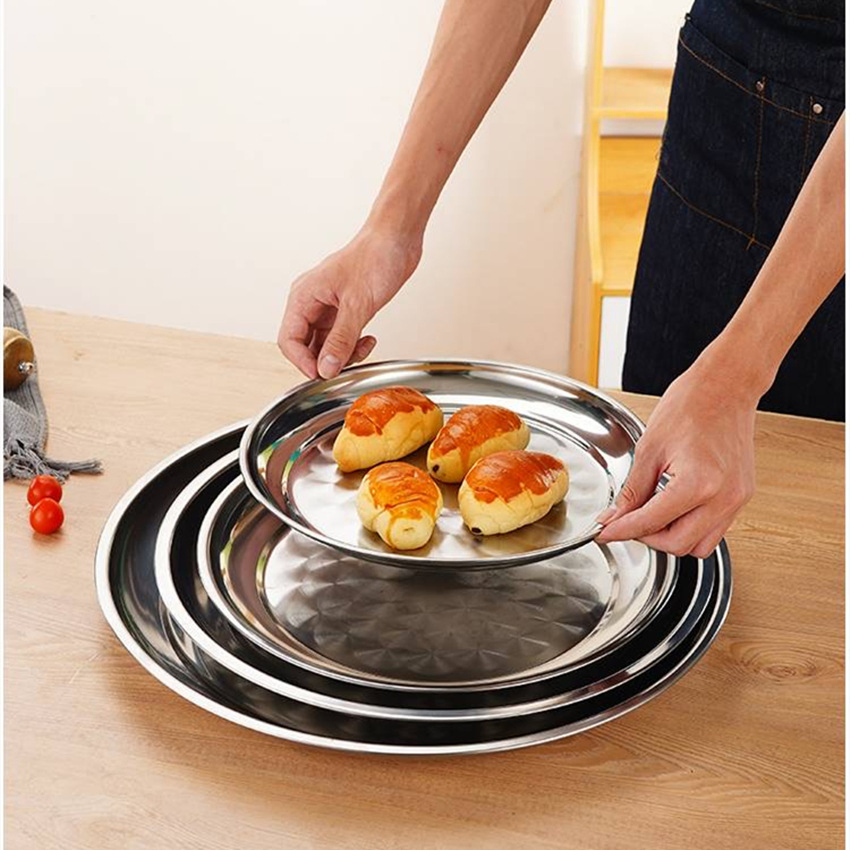 Factory Wholesale Stainless Steel Round Serving Tray Gold Plated Stainless Steel Dinner Dishes Plates