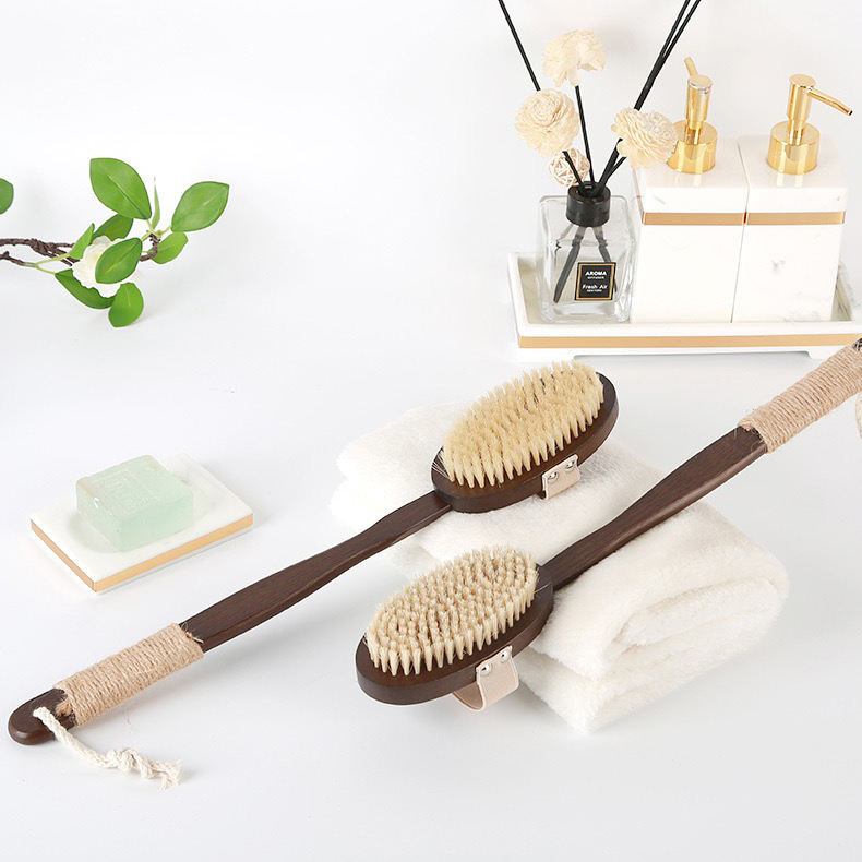Massager Bath Brush Dry Skin Body Soft Natural Bristle Wooden Hand-Held Extended Sisal Bristle Bath Handle Body Brush