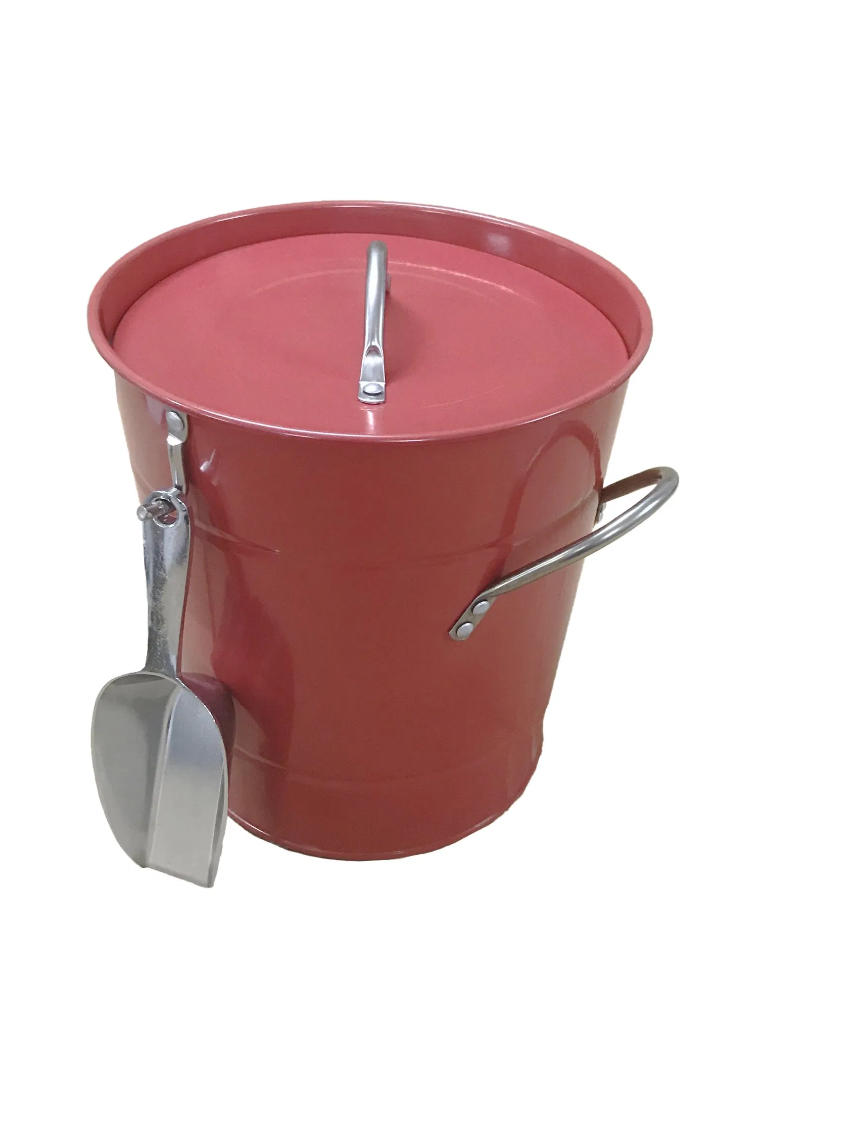 White Glossy Galvanized Ice Bucket with Lid Scoop and with Handles