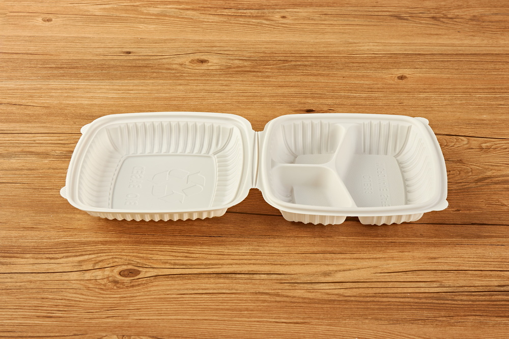Take Away Packaging Disposable Biodegradable Food Containers 3 Compartment Clamshell