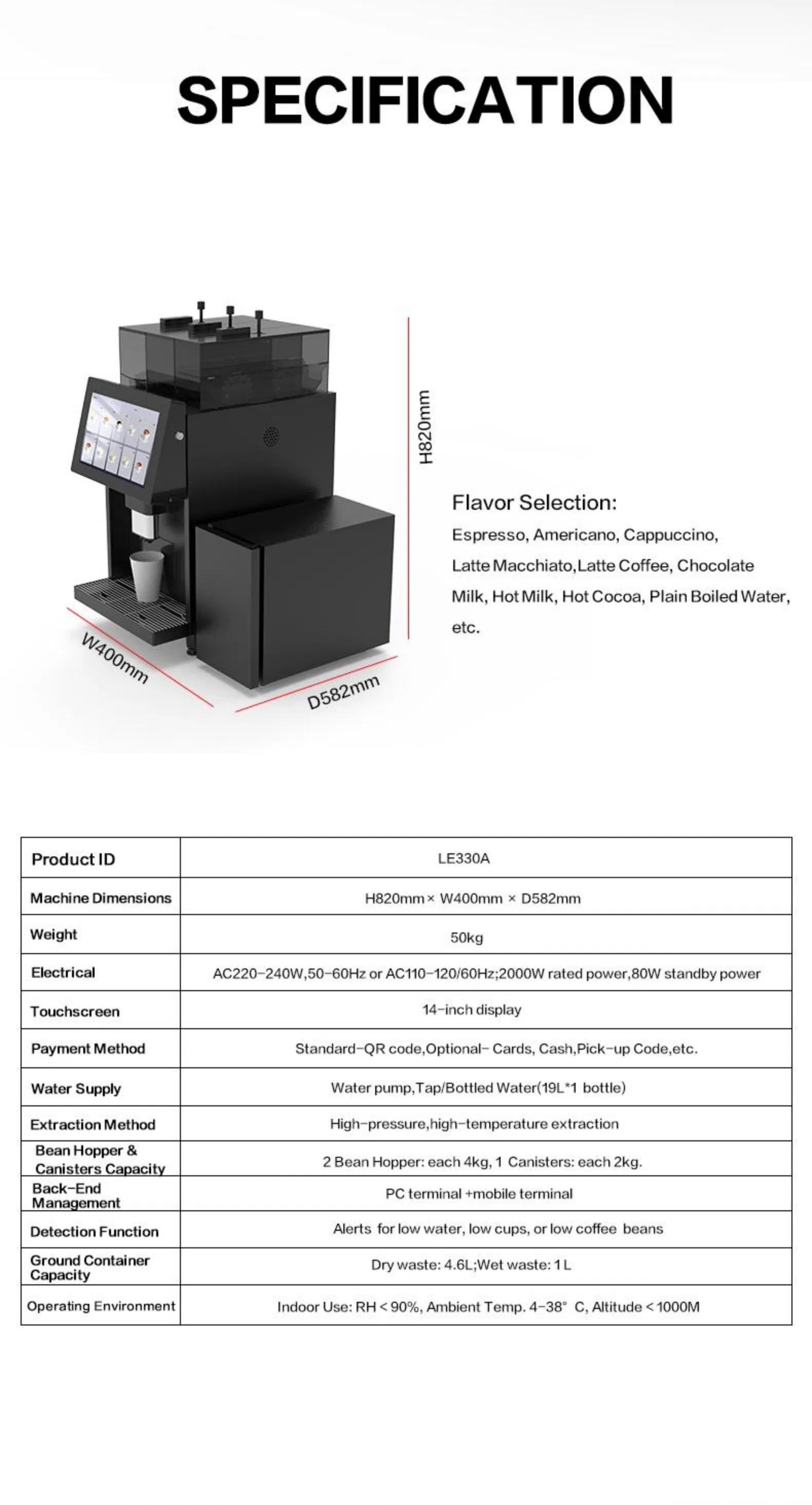 Touch Screen Commercial Espresso Cappuccino Latte Machine Le330A Hot Water