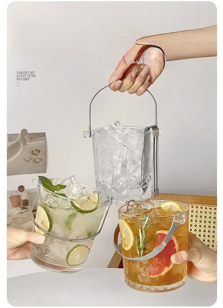 Creative Carved Glass Carry-on Bucket Ice Bucket