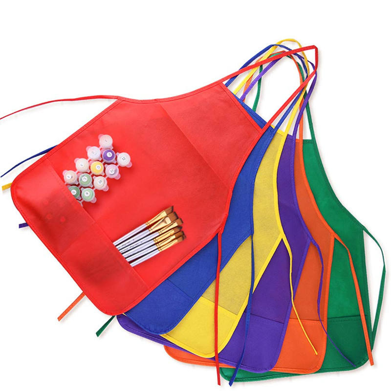 Color Kids Aprons Children Painting Aprons Kids Art Smocks with 2 Roomy Pockets for Kitchen and Classroom
