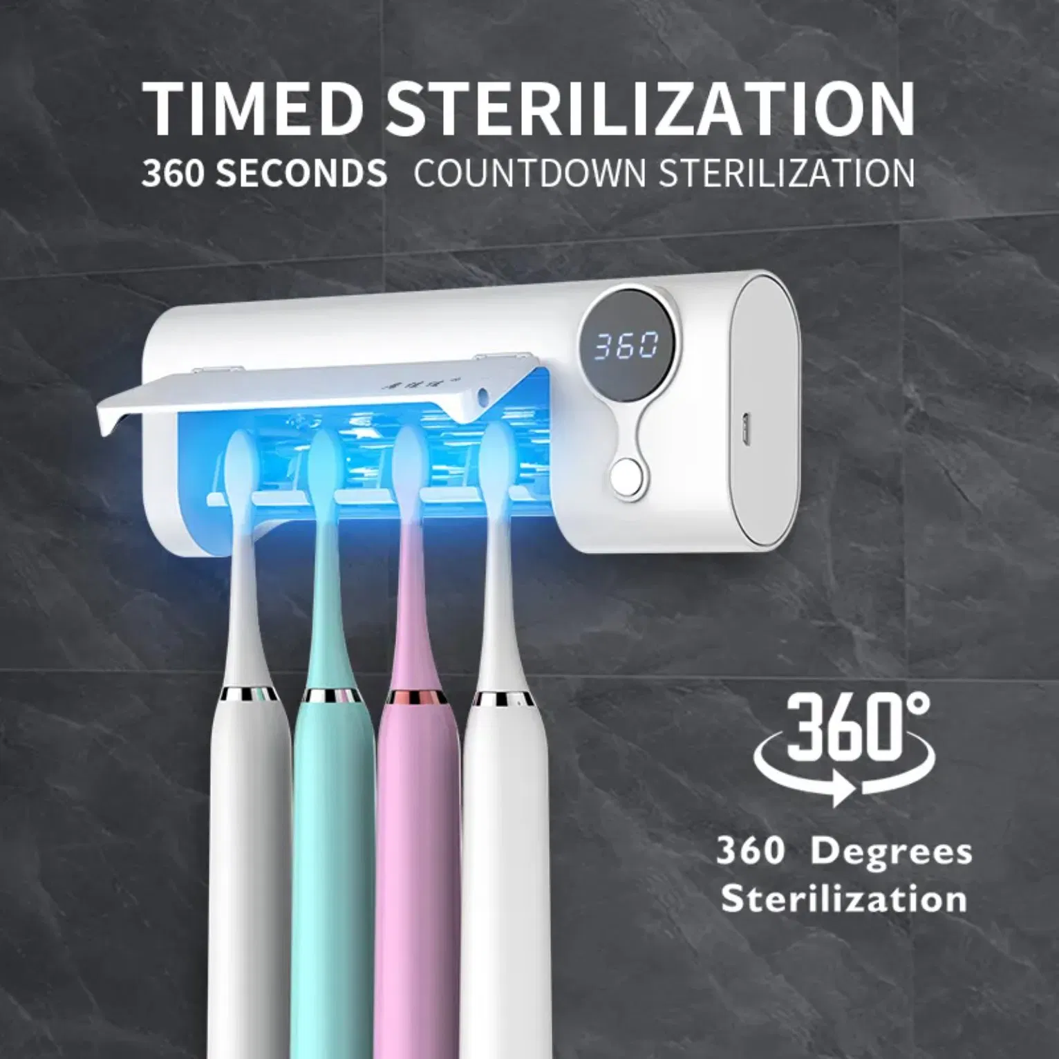 Toothbrush Holder with UV Sterilizer Rechargeable Electric Toothbrush Sanitizer with Air Dry & Display Timer 4 Slots for Family Use