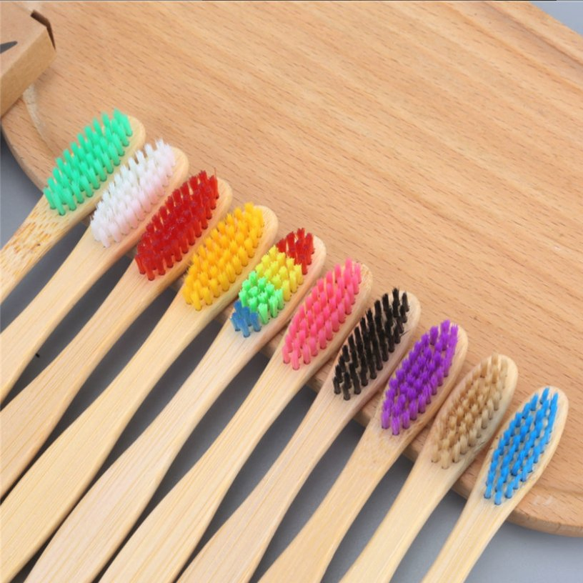 Hotel Amenities Different Color Flat Handle Bamboo Toothbrush