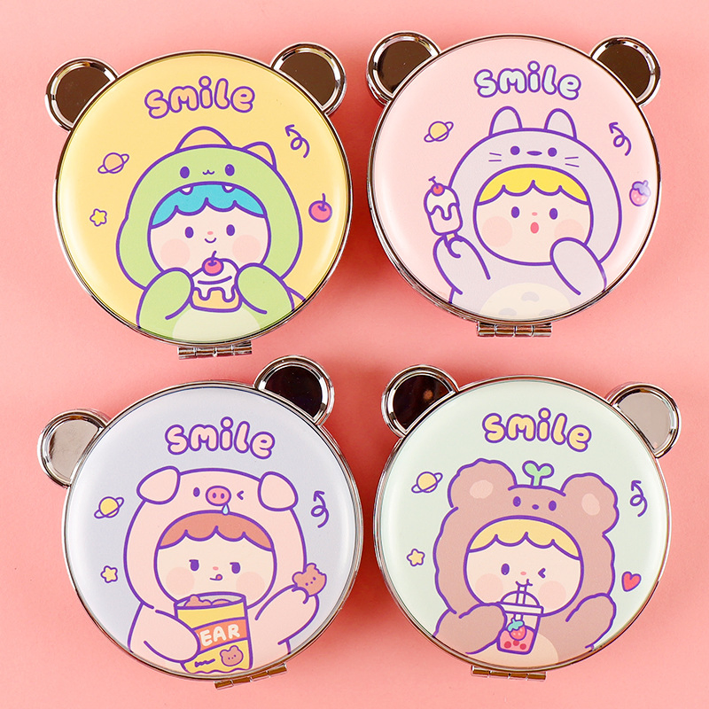 Customize Round Metal Sublimation Compact Mirror Cute Cartoon Lady Pocket Mirrors