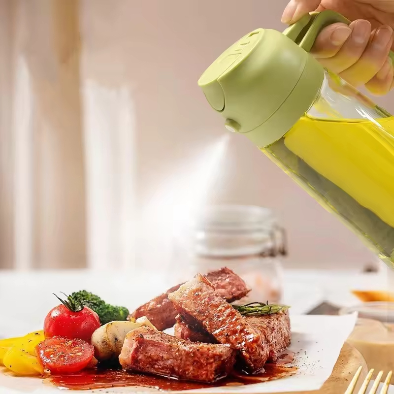 Premium 2-in-1 Round Glass Oil Spray Bottle Kitchen Cooking Mist Dispenser Bottle with Silicone Brush for Olive Oil Serving