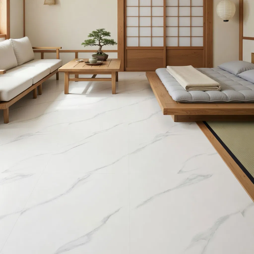 Плитка напольная 60x60 см глянцевая белая мраморная