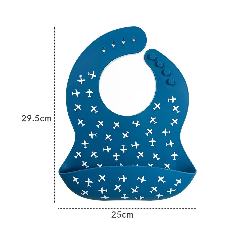 Custom Printed Reusable Silicone Baby Bibs Apron Set Cartoon Animals BPA Free Food Grade Toddler Bib