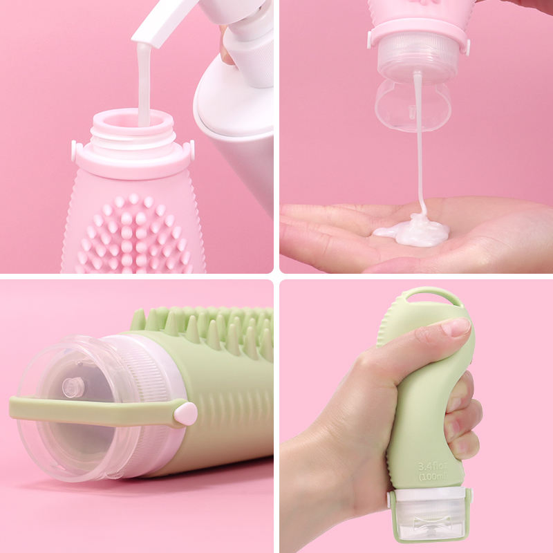Luxury Portable 100ml Travel Friendly Squeezable Cosmetic Silicone Flexible Squeeze Shampoo Container Leak Proof Travel Size Set Bottles for Toiletries