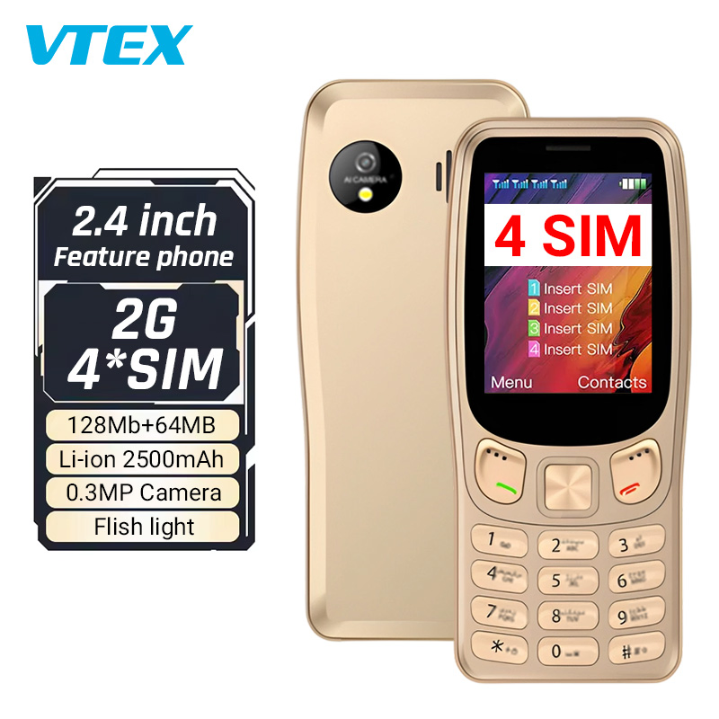 Кнопочный телефон для пожилых с 4 SIM, 2.4 дюйма, 2500 мАч