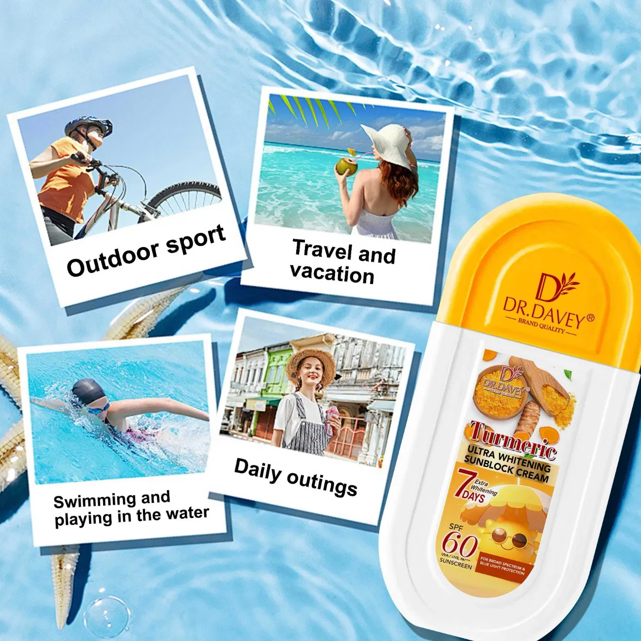 Dr. Davey Lightening Whitening Protective Sunblock Comfortable Hydration Turmeric Sunscreen Used on Skin