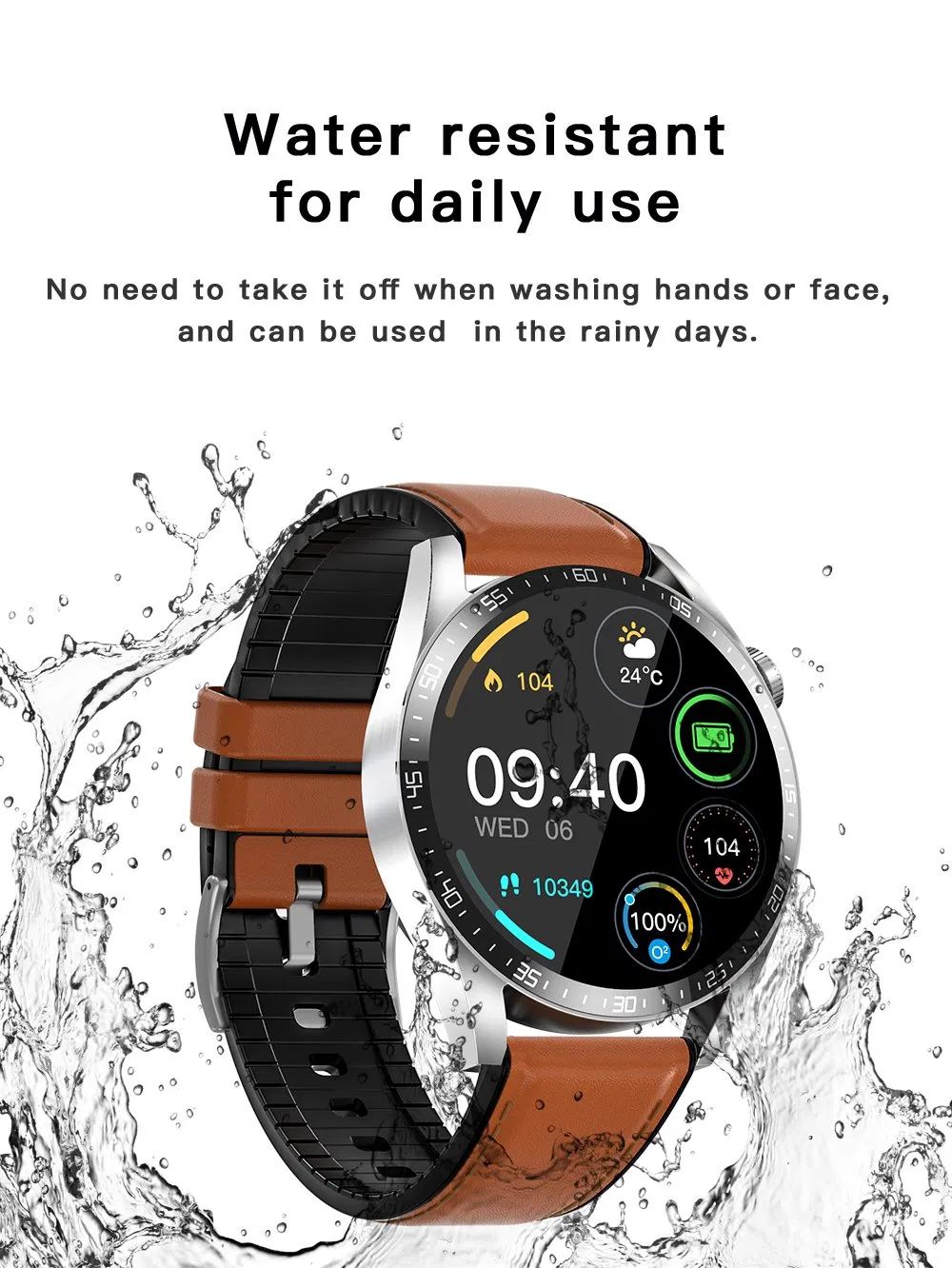 Custom 1.32 Inch Round Resolution 360*360 Super Long Standby IP67 Bt Call Health Monitoring Fw03 Smartwatch