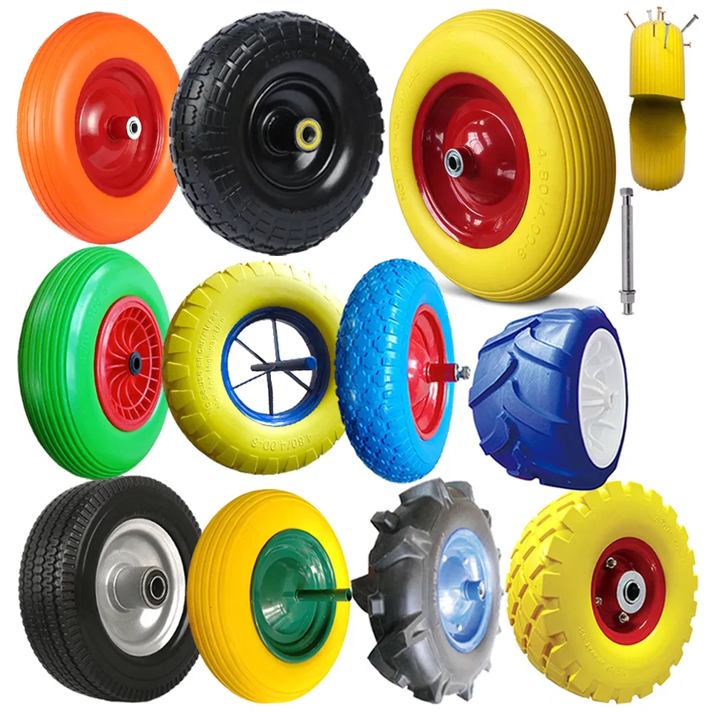 10 12 13 14 15 16 Inch, Solid Polyurethane PU Foam Flat Free Tire and Wheel, Lawn Mower Wheelbarrow Hand Trucks Garden Wagon Cart Trolley Tire and Wheel