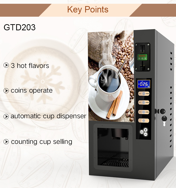 High Quality 3 Different Kinds Automatic Coin Operated Tea Time Coffee Vending Machine