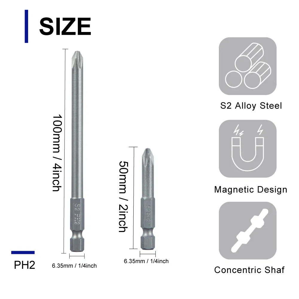 Sali S05116100 pH2 1/4"*100mm 10PCS/Box Single-Head Screwdriver Bits