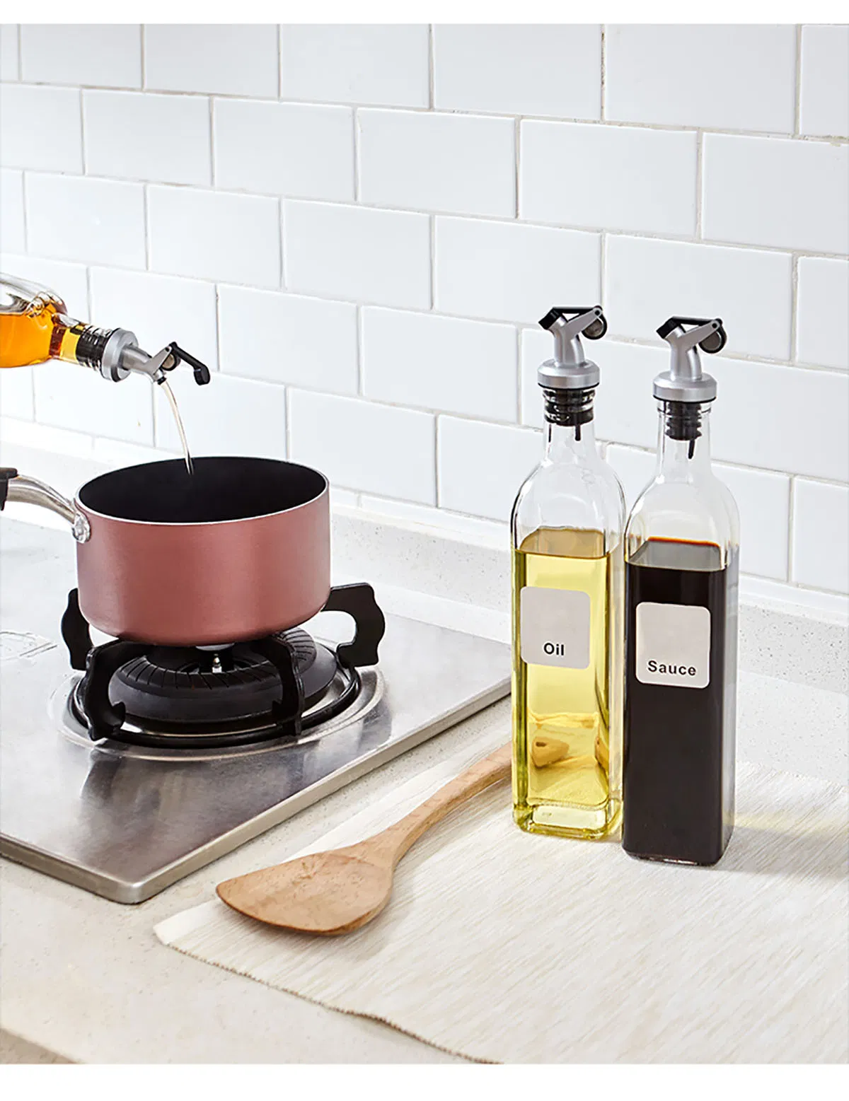 100ml to 1000ml Popular Glass Olive Oil Dispenser Bottle Glass Seasoning Pot Condiment Set Vinegar Pot for Kitchen