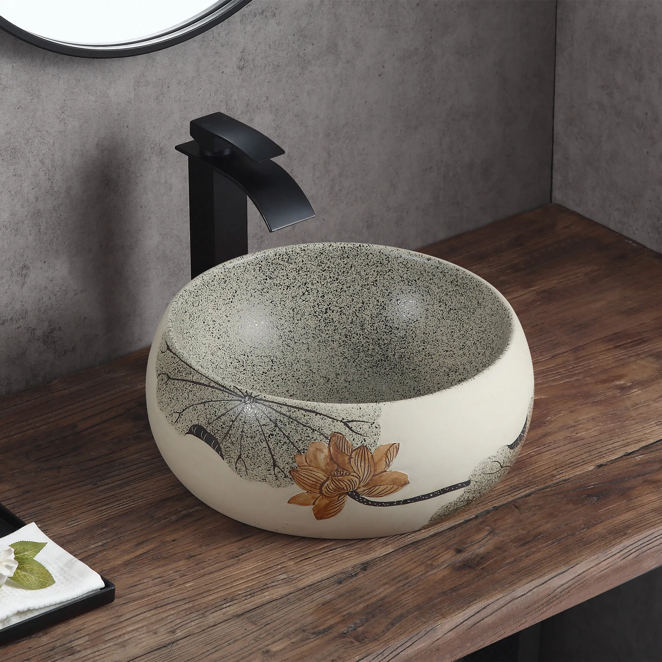 Round Shape Porcelain Good Quality Table Top Wc Lavabo Vessel Bathroom Ceramic Countertop Wash Art Sinks Basin