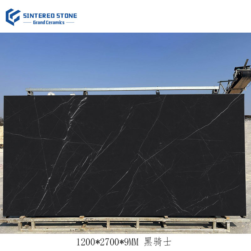 High Glossy Black 1200*2700mm Sintered Stone Slabs 9mm Popular Marble Look Porcelain Tile for Dining Room