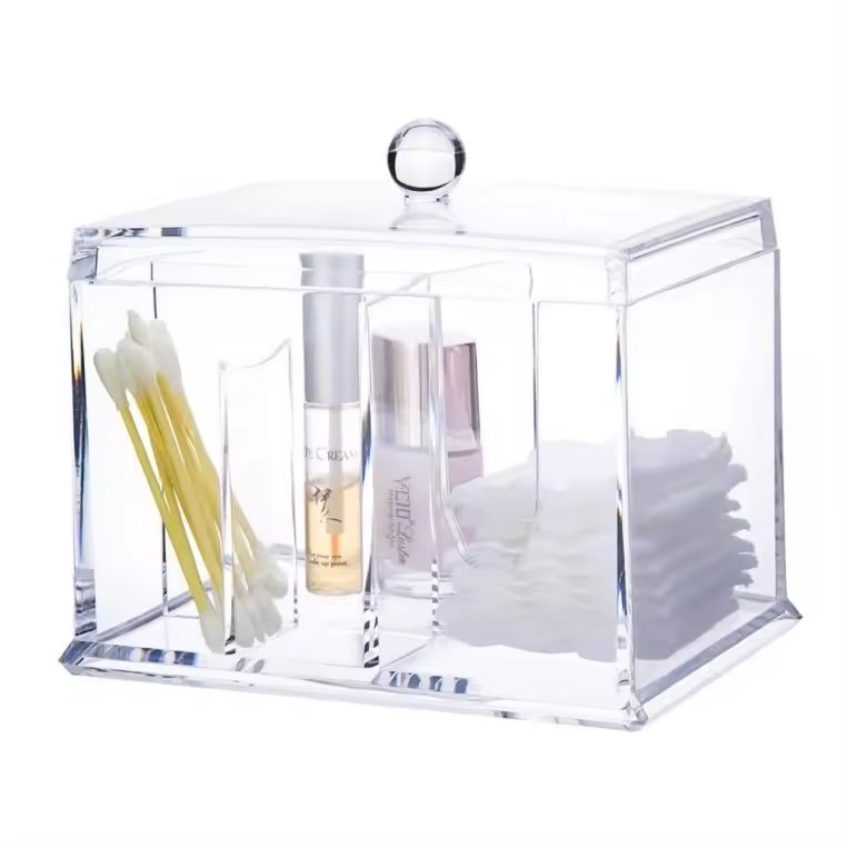 Makeup Organizer Acrylic Cotton Swab Holder with Lid for Cotton Pad Ball Makeup Sponge Hair Band Q-Tips Cosmetic Organizer Clear