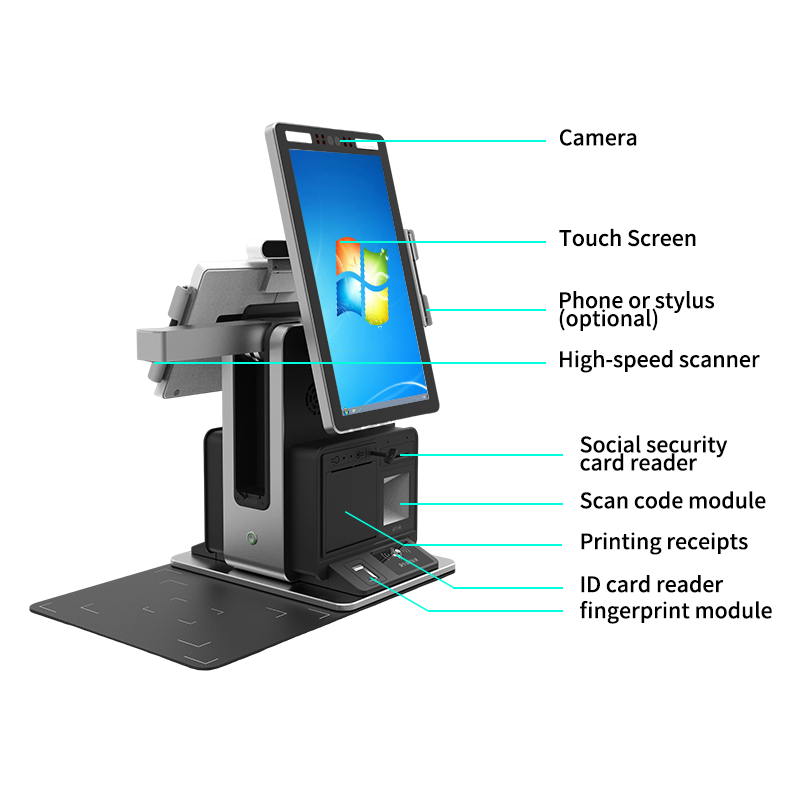 15.6 Inch Dual Screen Touch S Passport Scanning Creen Check-in Kiosk Desktop Self-Service Passport Kiosk