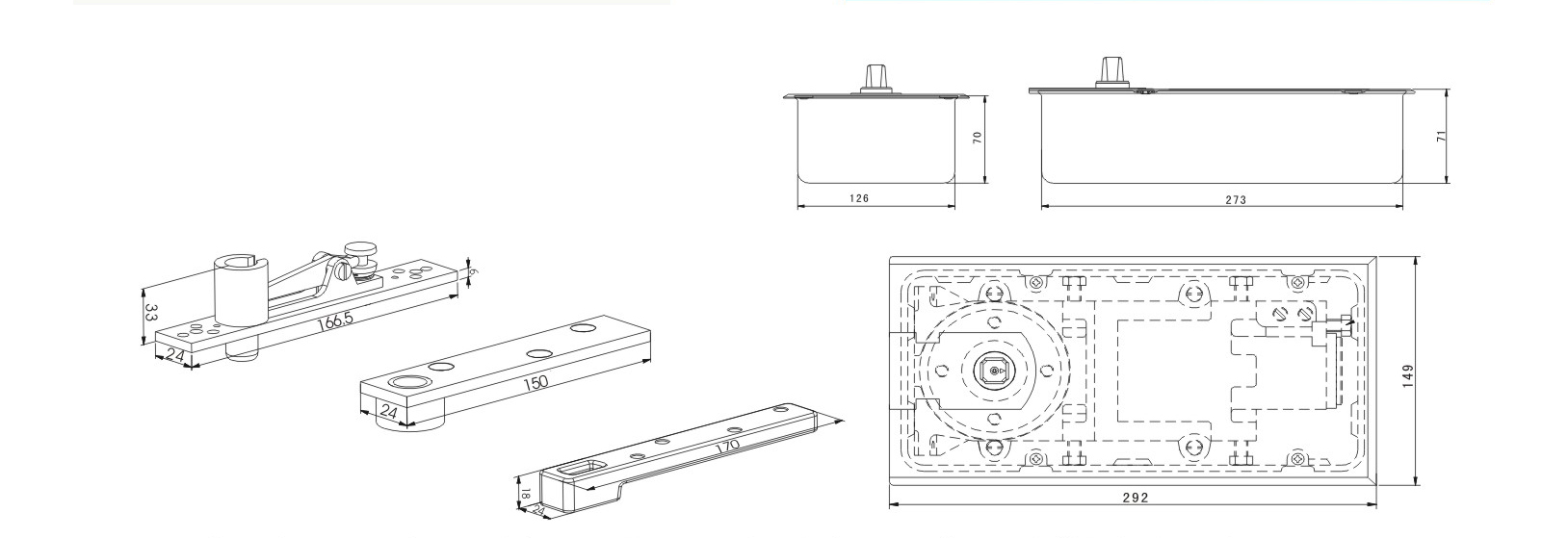Heavty Duty Glass Door Floor Springs Closer