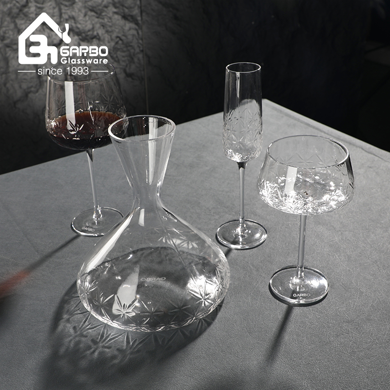 New Design 1500ml Hand Blown Glass Decanter with Wine Glass Goblet for Drinking Wine at Home Party