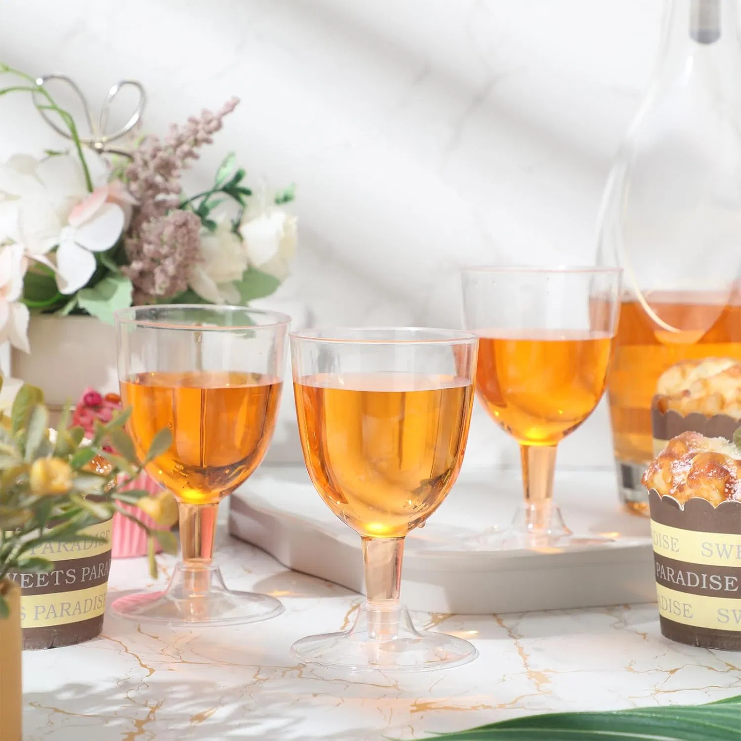 5 Oz Plastic Wine Glasses with Stem Disposable Plastic Party Cups Goblet Wine Glasses