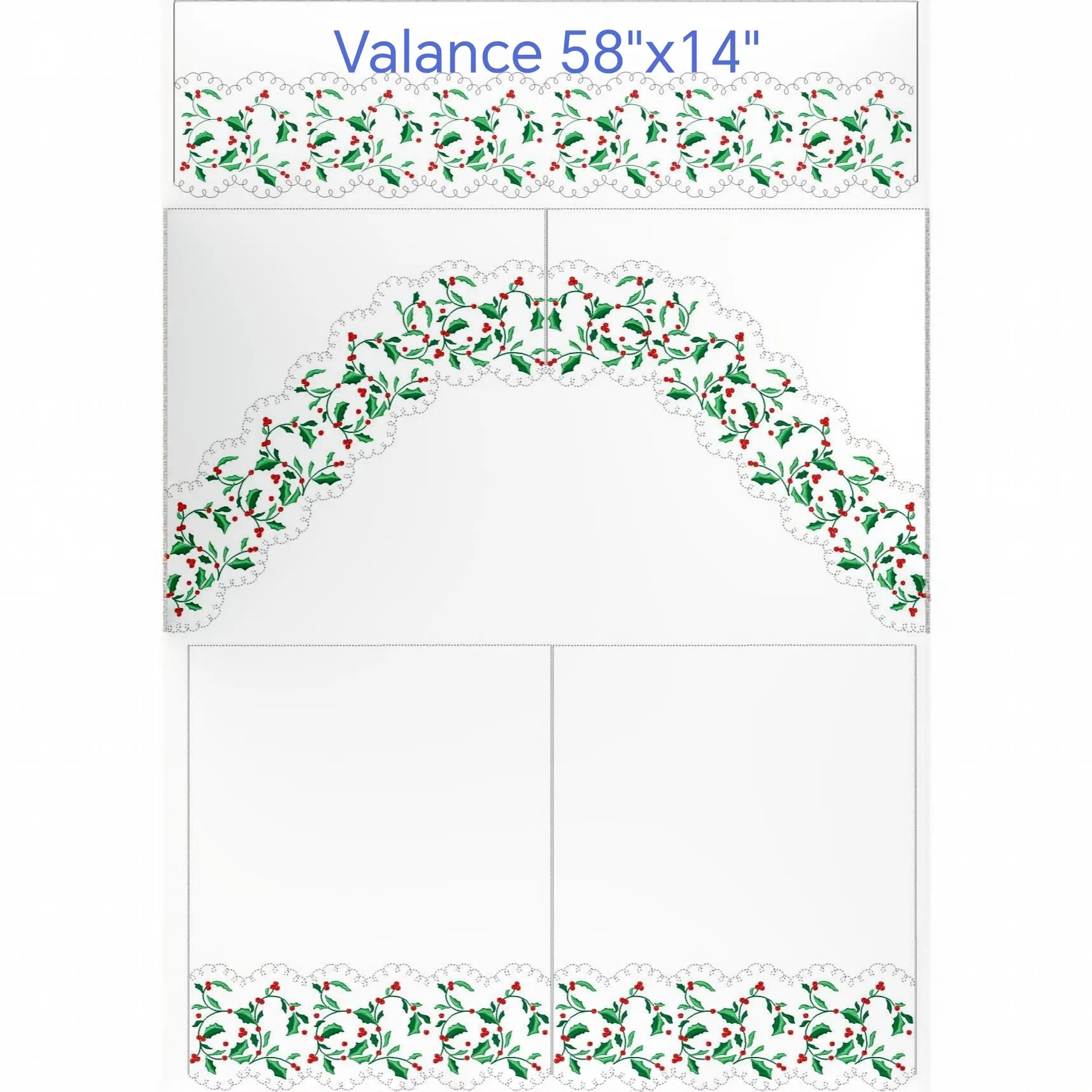 Customized Draft Holly Berry Embroidered Christmas Kitchen Curtain for Christmas Party