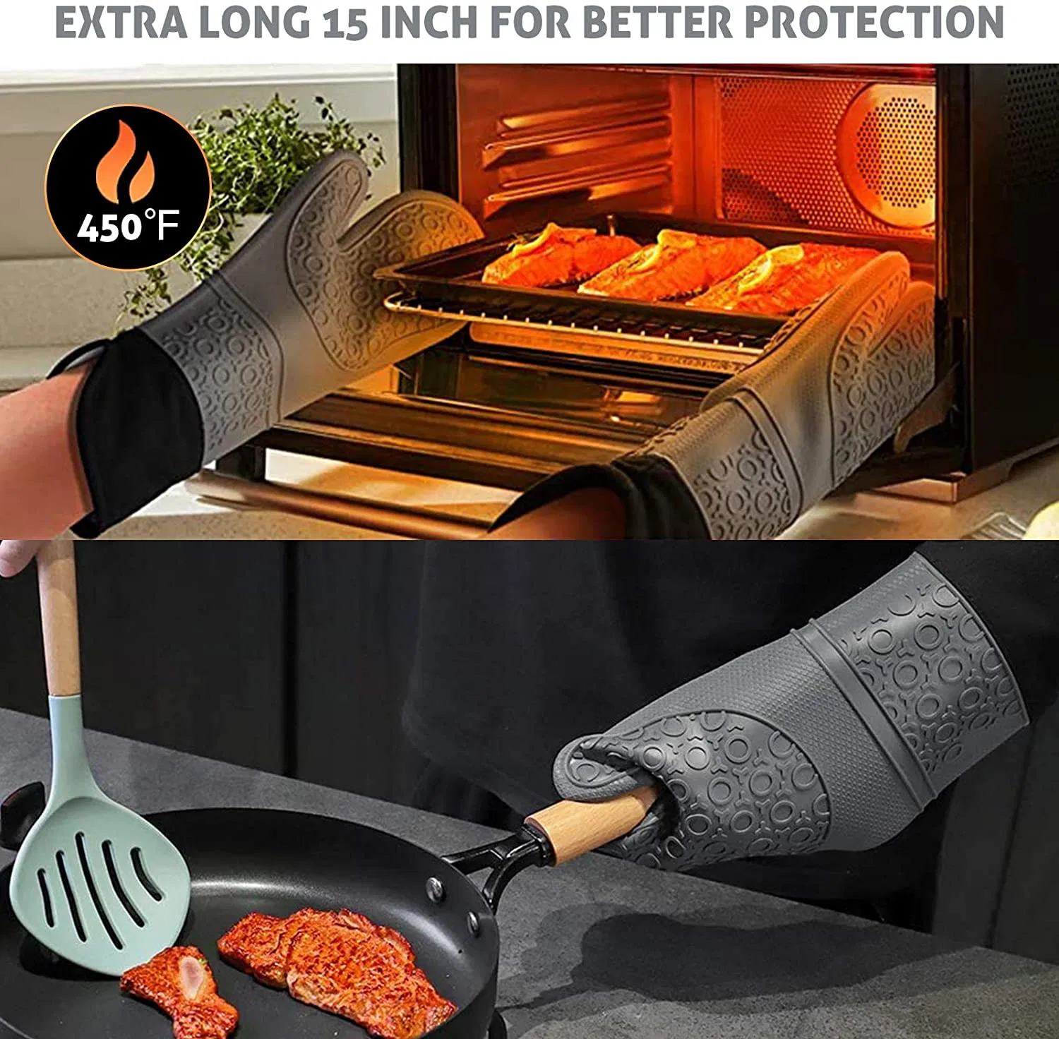 Silicone Oven Mitts and Pot Holders Set, 6 Piece Set with 2 Hot Pads, Heat Resistant Professional Silicone Oven Mitts for Grilling