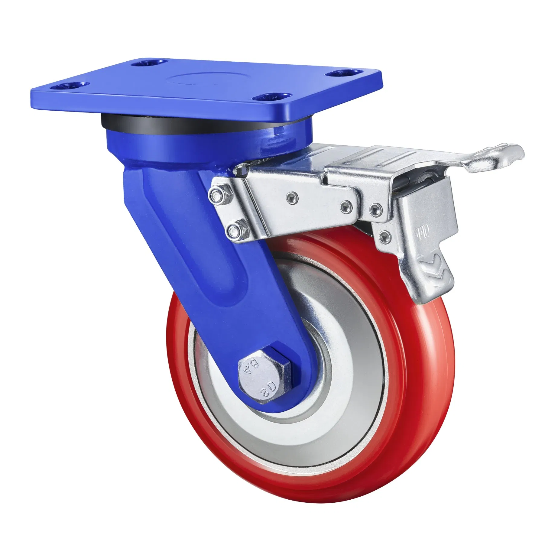 Load 550kg Swivel Cast Iron Red PU Caster with Anti-Winding Iron Lid