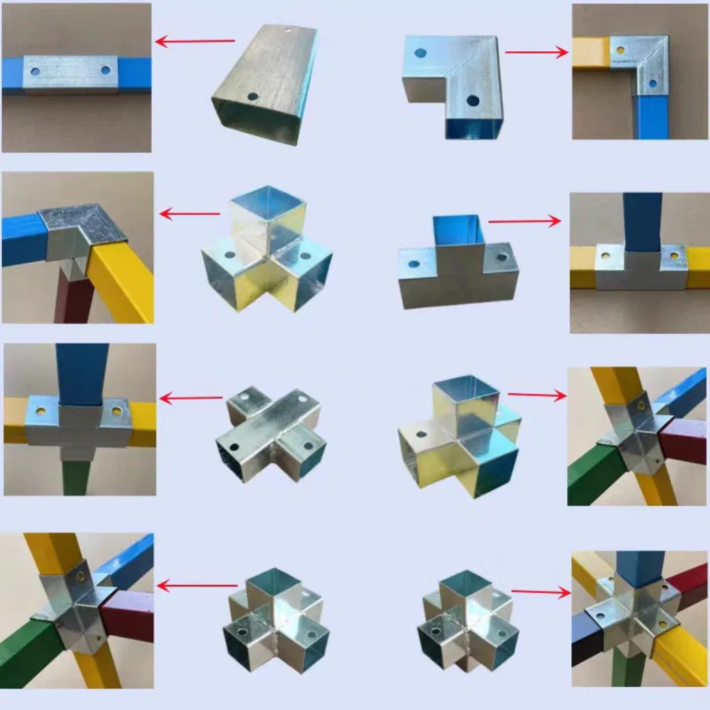 Square Pipe Connector for Structural Frames of Greenhouses and Agricultural Setups.