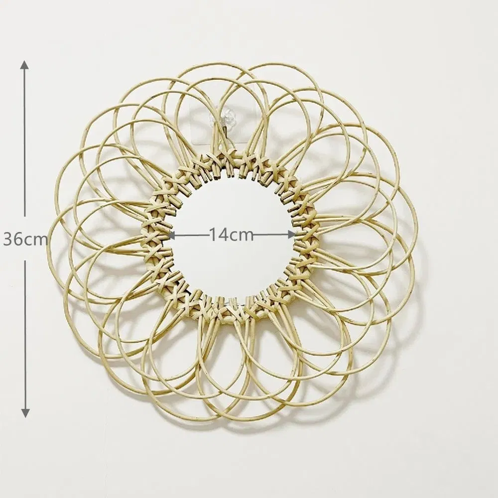 Wall Mirror Creative Pastoral Dressing Mirror Wall Hanging Ornaments Wall-Mounted Rattan Round Decorative Mirror Art Mirror