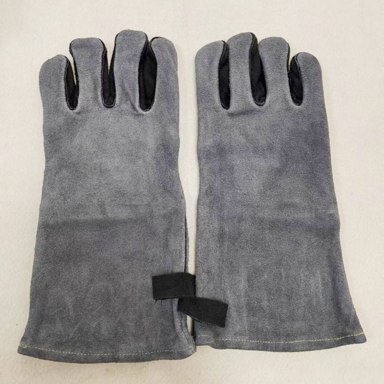 Heat Resistant BBQ Gloves Cowhide Leather Long Gloves for Kitchen BBQ Use
