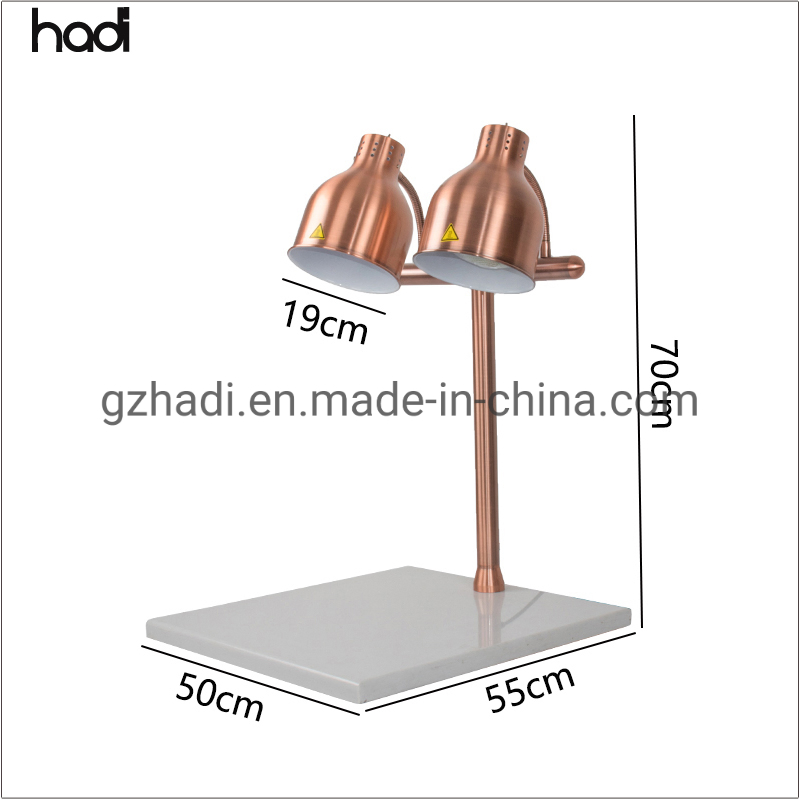 Hotel Supply Luxury Stand Modern Table Lamp Single Food Warming Light Stainless Steel Hammered Rose Gold Infrared Heating Lamp Buffet Catering with Marble Base