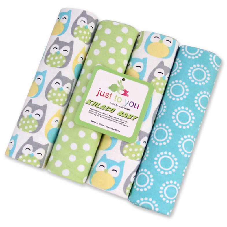 Wholesale Custom Cotton Printed Super Soft 4PCS/Pack 100 Sheet Receiving Swaddle Cotton Flannel Baby Blanket