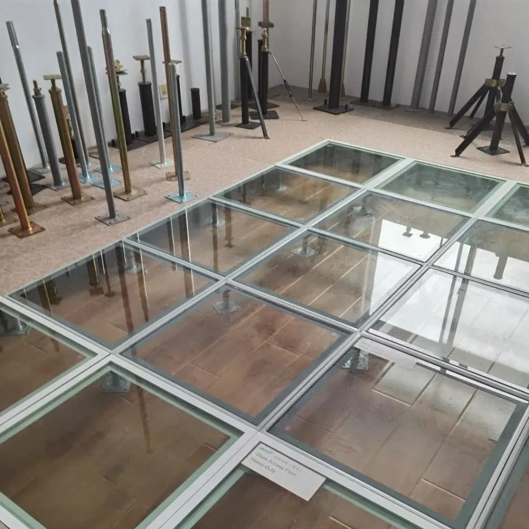 98% Transparent Glass Raised Access Flooring: Anti-Static & Aesthetically Designed for Showrooms and Commercial Interiors