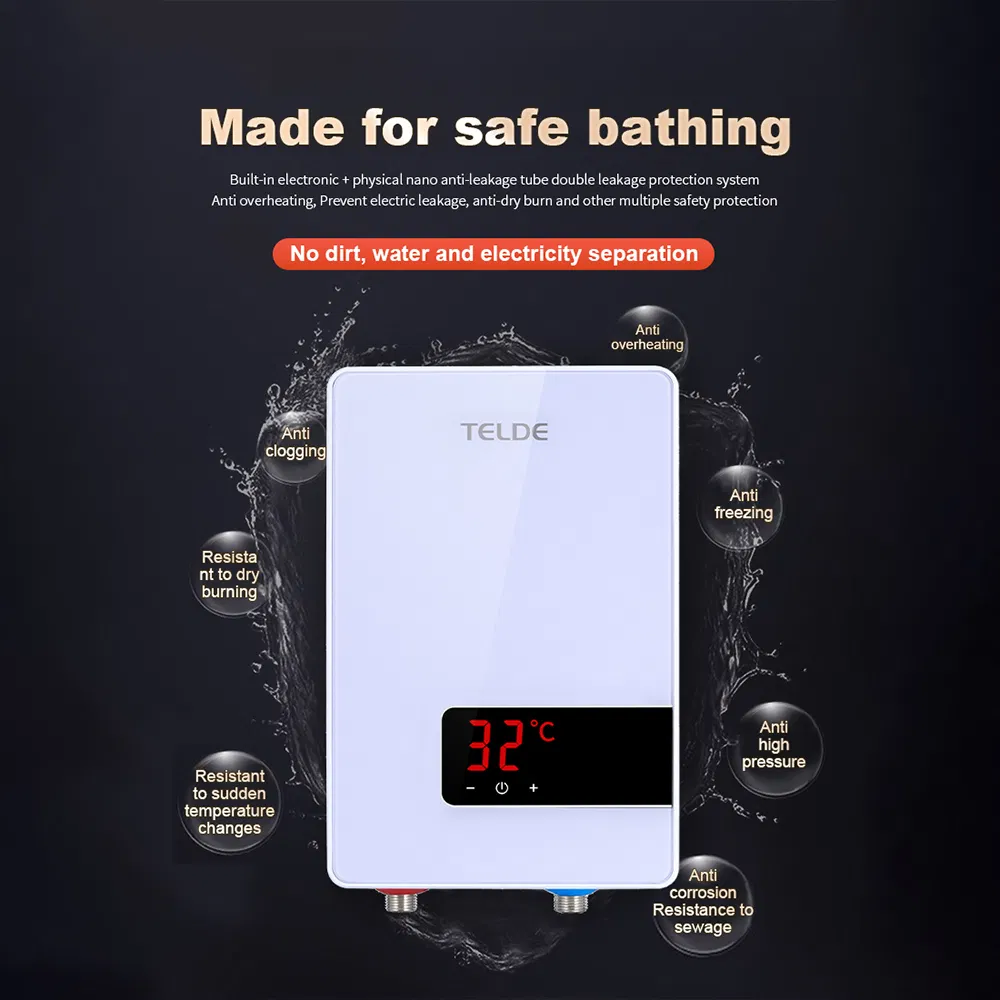 Tankless Water Heater with High Power Efficiency and Safety Mechanisms
