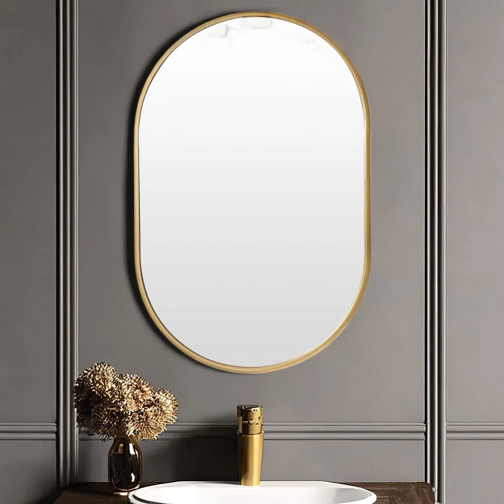 Antique Brass Oval Mirror - 304 Stainless Steel Backed Wall Mirror for Bathroom & Home Decor
