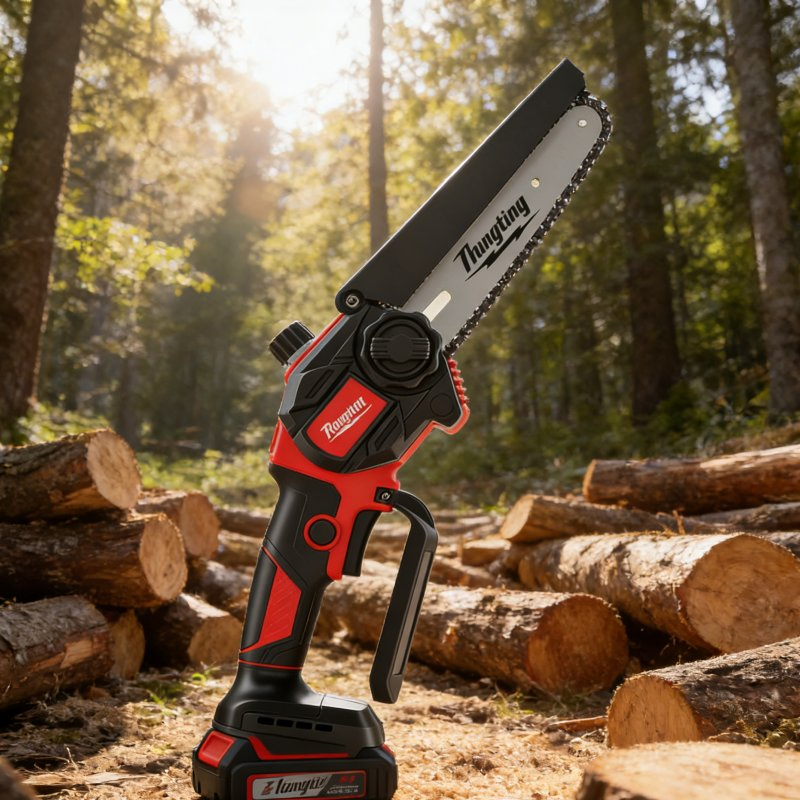 Compact Lightweight Electric Chain Saw for Narrow Space Use