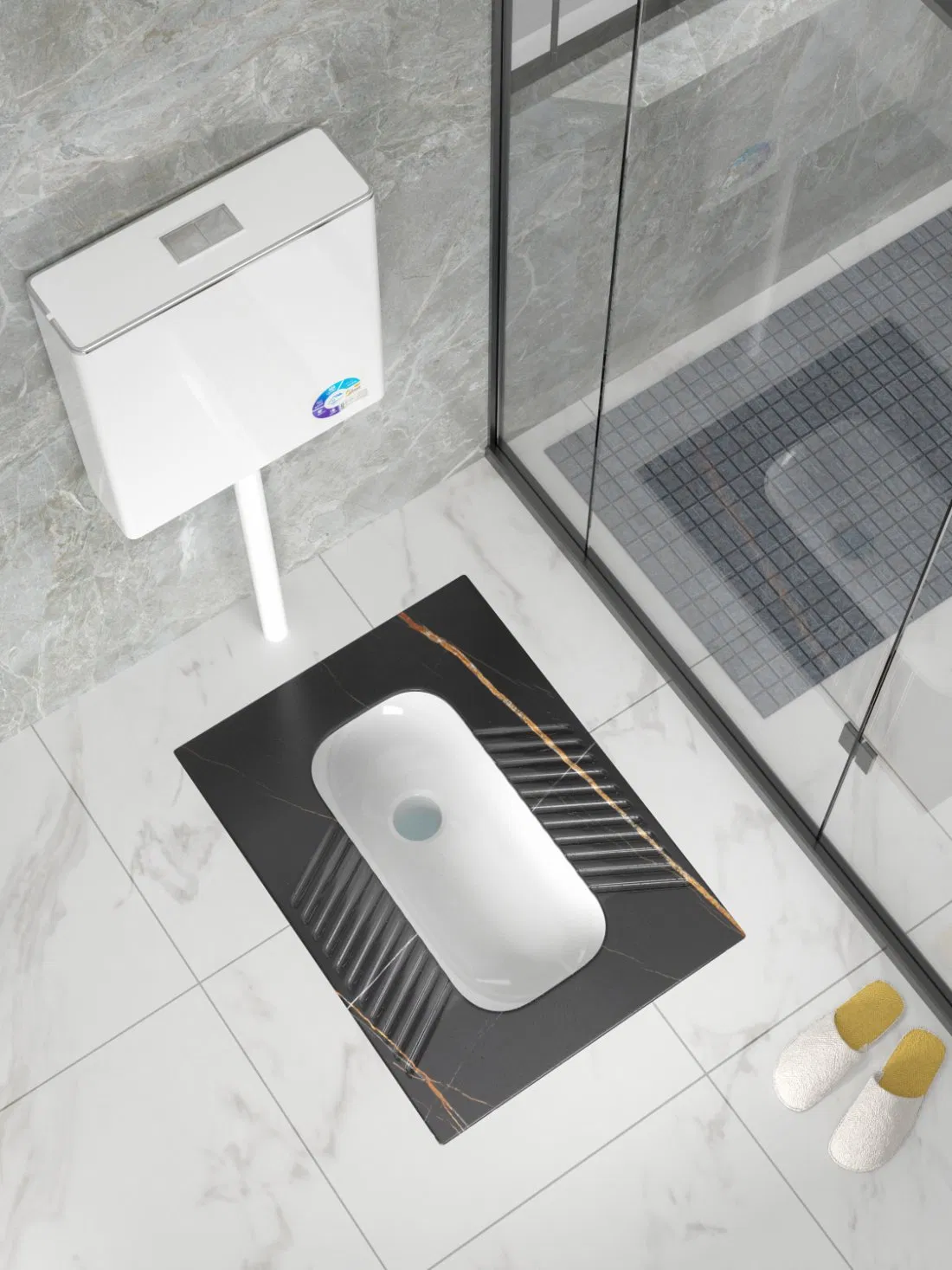 Random Pattern Multi Colors S-Bend Squat Toilet Pan One Piece Wc Pan Rock Slab Squatting Pan