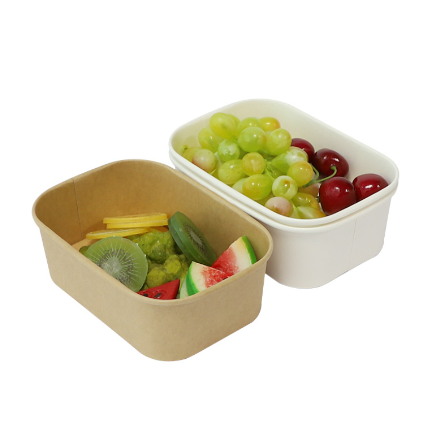 Disposable Fast Food Takeaway Leakproof Rectangle Kraft Paper Bowl with Lid