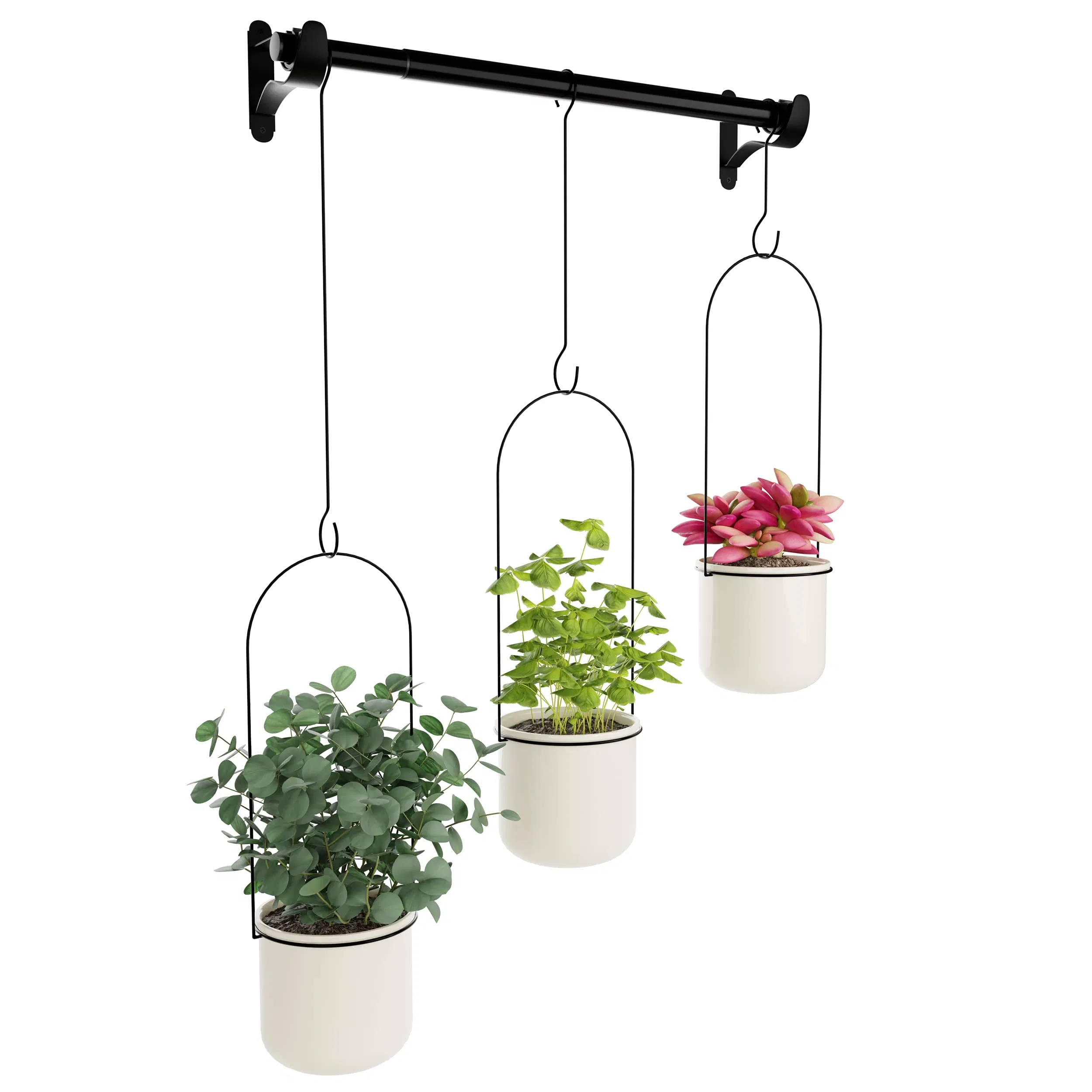 Hanging Planter with 3 Ceramic Pots Indoor Hanging Pot for Herb Garden Succulents Vine Plants Flowers Outdoor Plant Basket Modern Home Decoration for Window