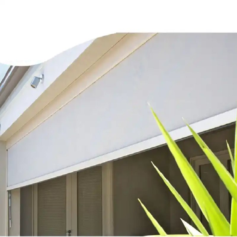 Outdoor Roller Shade Fabric Blind Mocha Cordless Roll up Shades Wand Operation