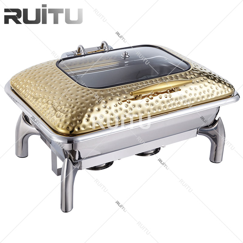 Buffet Utensils Chafer Dish PAS Cher Buffet Ethanol Gel Fuel Heat Electric Food Warmer Set Luxury Chaffing Dish Golden Plated Stainless Steel Gold Chafing Dish