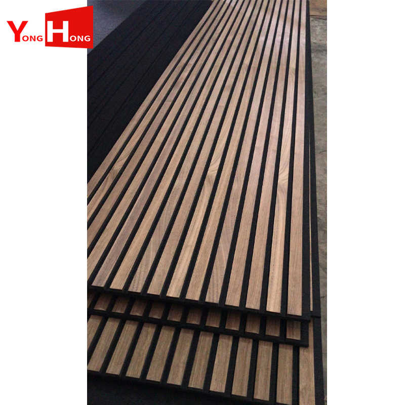 Natural Walnut White Oak Slat Covering MDF Pet Acoustic Slatted Wooden Ceiling Panel