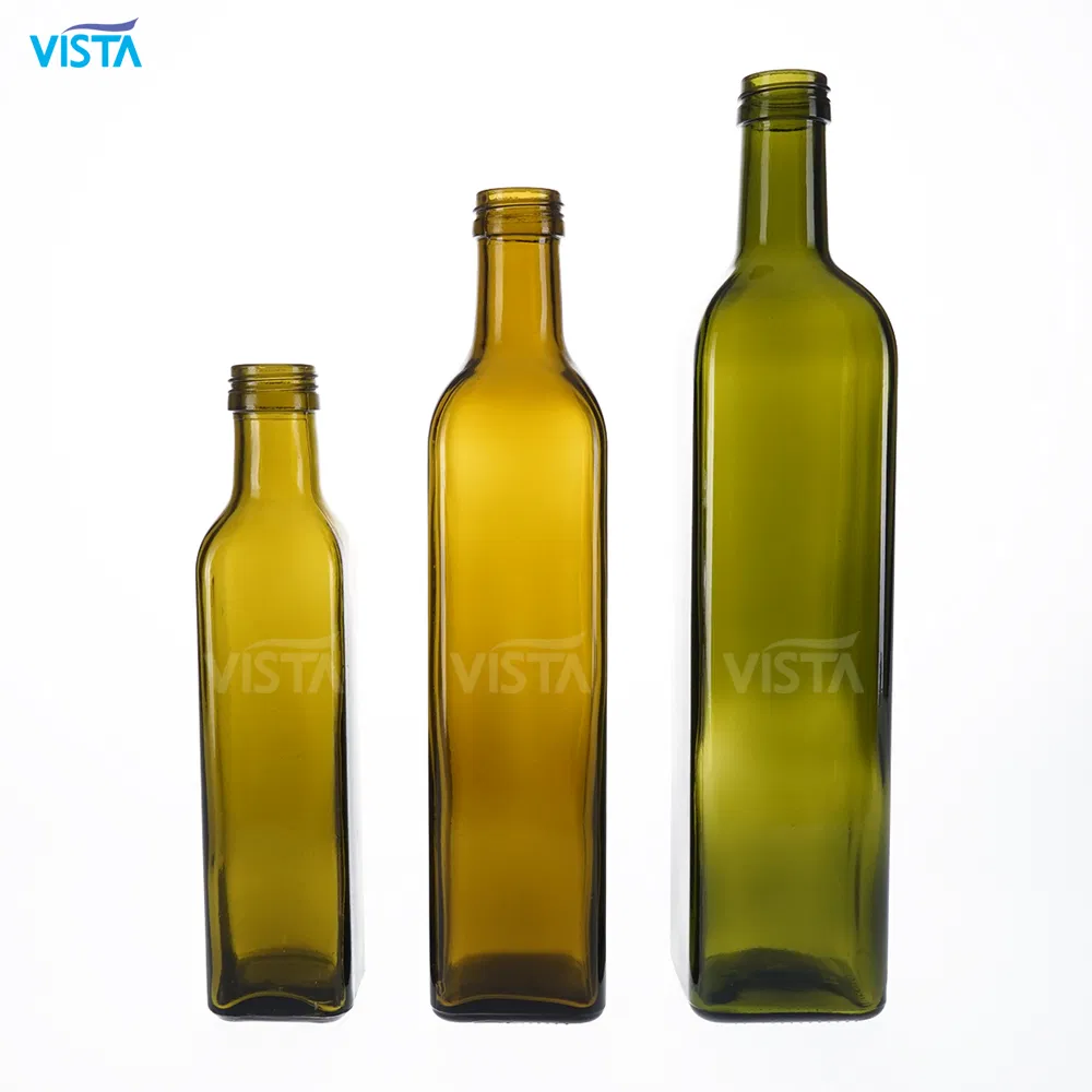 250ml 500ml 750ml 25cl 50cl 75cl Premium Quality Marasca Glass Antique Green Dark Green Olive Oil Bottle Square Bottle for Screw Cap